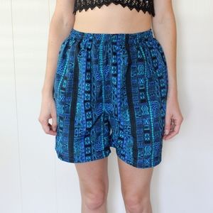 ProSport Small Blue Tribal Print Floral Striped Swim Shorts Exercise Shorts